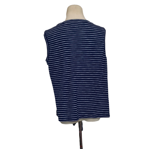 Melloday blue white stripes sleeveless front knot top size Large - Picture 5 of 7